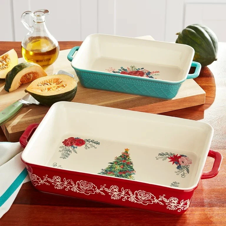 The Pioneer Woman Wishful Winter 2-Piece Rectangular Ceramic Holiday Baker Set, Size: 2 Piece