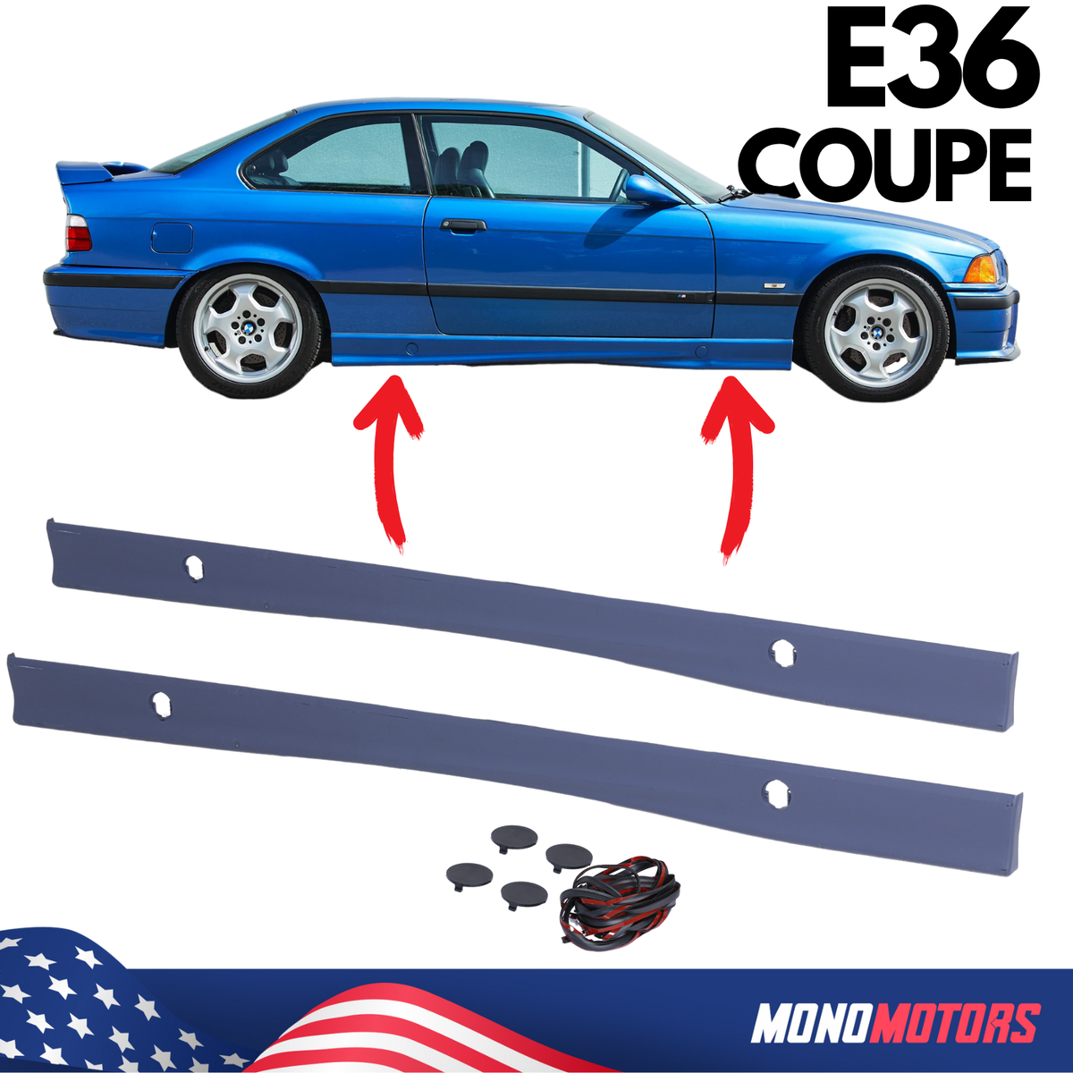 FOR BMW E36 COUPE M3 STYLE TWIST SIDE SKIRTS LEFT RIGHT ROCKER