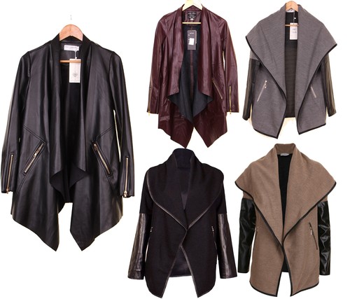New Womens Faux Leather PU Waterfall Open Cardigan Wet Look Celeb Style Jacket