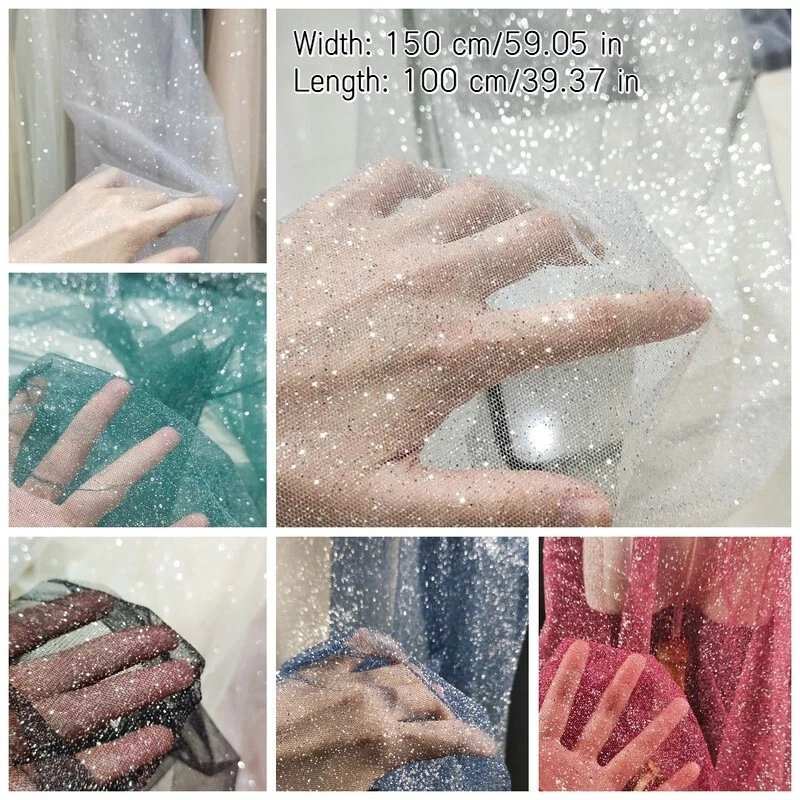 1M Glitter Sequin Tulle Fabric Shiny Gauze for Wedding Dress Veil DIY Sewing Art - Image 3 of 4