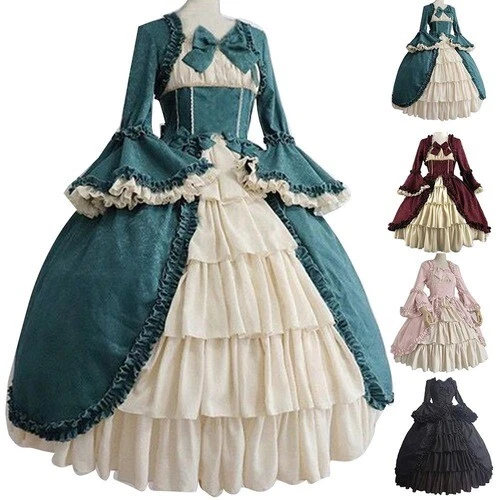 Vestido de Corte Medieval Retro Gótico Dama Vestido de Baile Cuello Cuadrado Cintura Vestido - Imagen 1 de 10