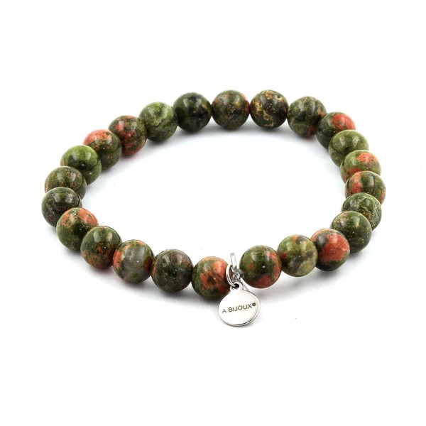 Mineralien Und Edelsteine. Armband Perlen Unakit 8 Mm. Hergestellt In Frankreich-image