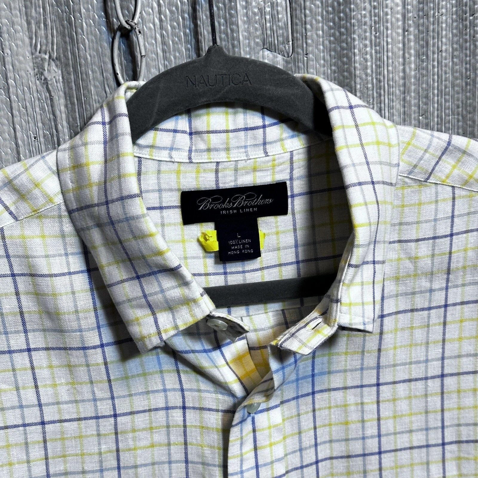 Brooks Brothers Irish Linen Shirt Men’s Large Yellow Plaid 100% Linen Button Up