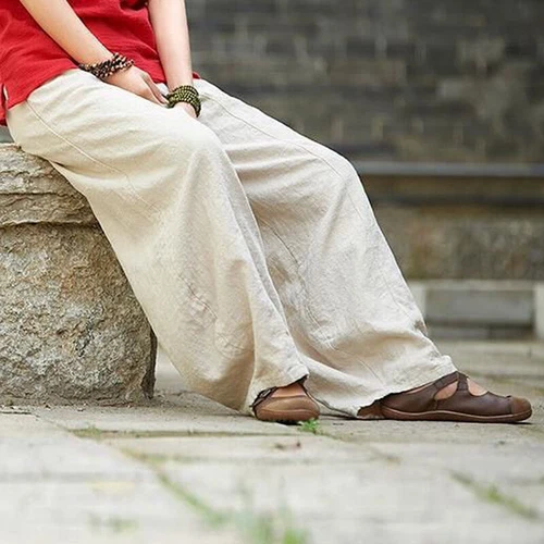 Damen Baumwolle Leinen Baggy Freizeit Haremshose Damen Sommer weites Bein Hose - Bild 12 von 25