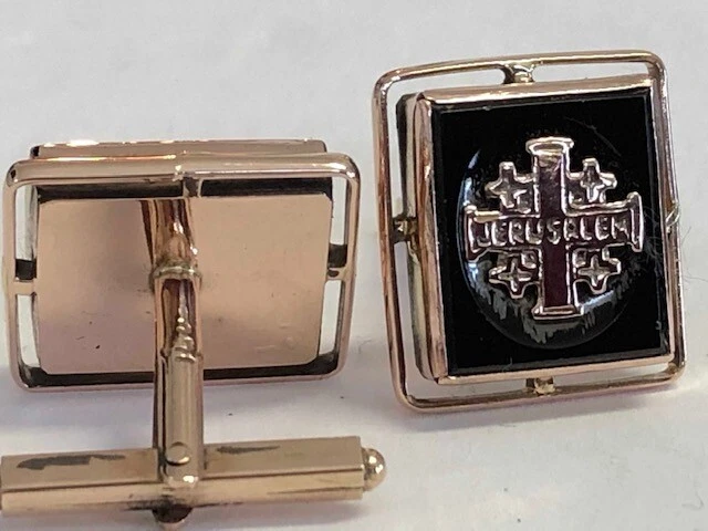 Gemelos Jerusalén oro rosa macizo 14K ónix 9,7 gramos Foto 4 de 4