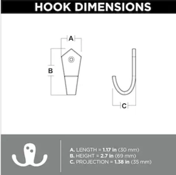 Brainerd 1 Gancho 1.17" x 2.7" Gancho de Pared Decorativo Pintado, Latón Cepillado (Lote de 5) Foto 2 de 4