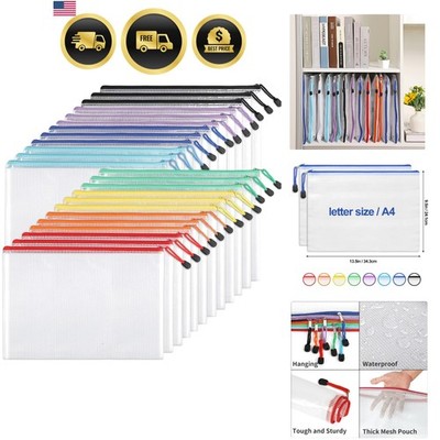 24pcs Mesh Zipper Pouch Bags, A4 Zipper Bags for Organizing Storage, Waterpro...