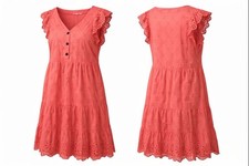 LOFT Coral Eyelet Sleeveless Dress Women’s Size 0 Cotton Lined Summer Casual