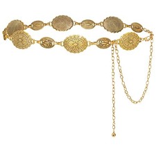 Women Turquoise Concho Chain Waist Belt Silver Fit for Waist up to 34" F-gold