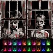 12 Pcs Halloween Ghost Window Decoration with Spot Lights,Horror