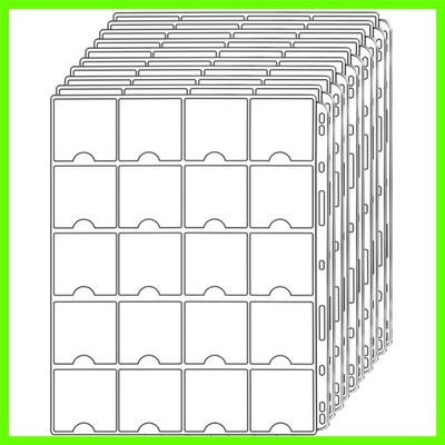 Coin Binder Sheets for 2'' x 2'' Cardboard Holders - 200 Pockets for Coin Flips...