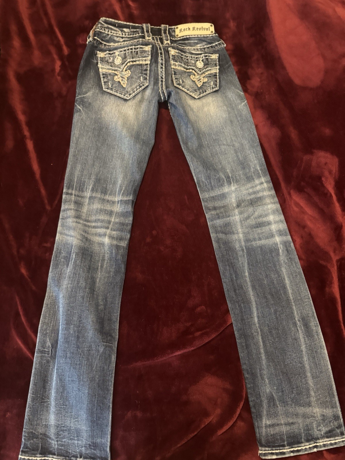 Rock Revival Women’s Bootcut Low Rise Medium Wash Blue Embroidered Jeans image 3