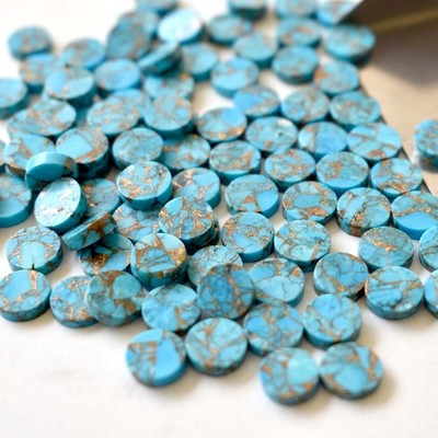 12mm Blue Copper Turquoise Natural Round Bothside Flatback Gemstone