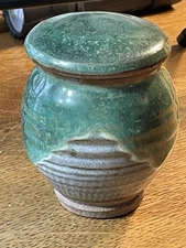 Japanese Vintage Green Drip Glaze Pottery Condiment Pot Jar With Lid