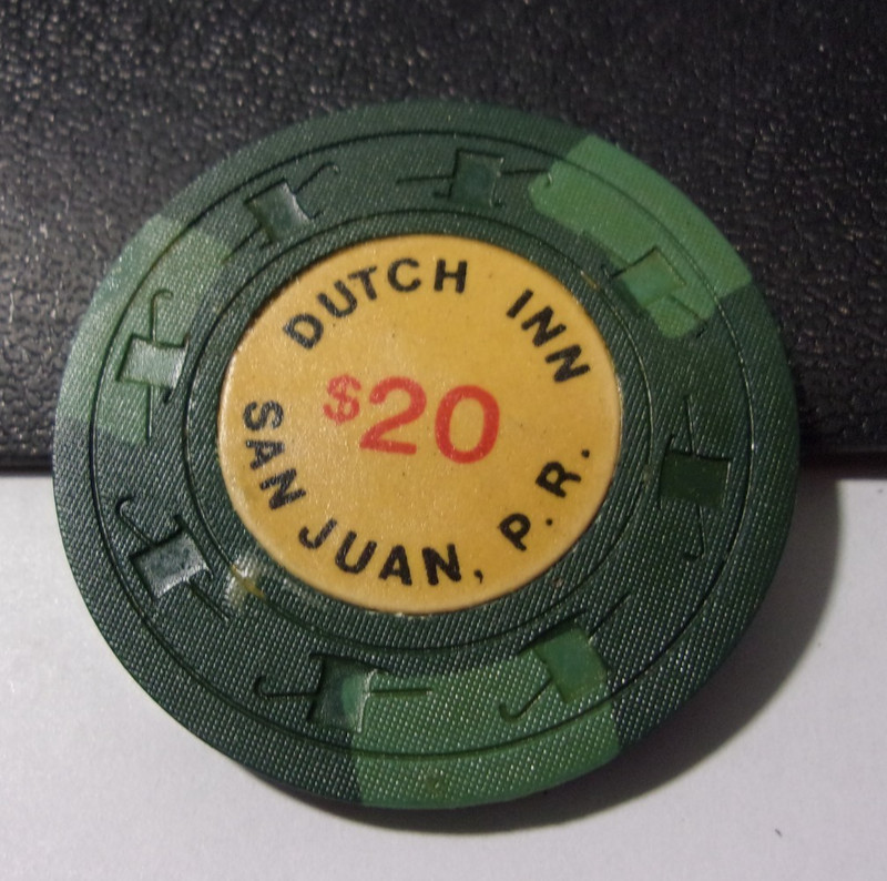DUTCH INN HOTEL CASINO $20 casino gaming poker chip - San Juan, Puerto Rico