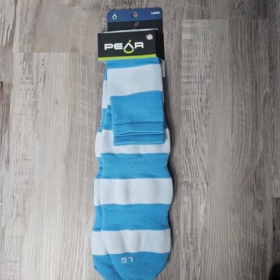 PEAR Performance Socks Large Blue White Striped OTC Mens 9-12 Womens 10-13