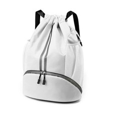 Sports Drawstring Backpack - Water Resistant String Bag with Shoe A-white