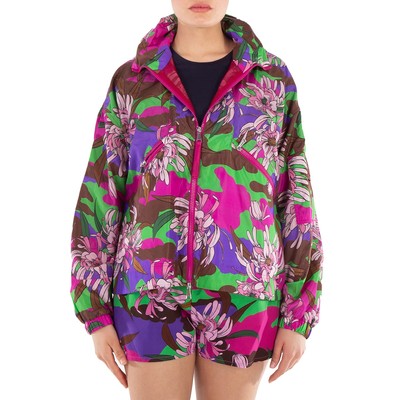 Moncler Floral-Print Long Sleeve Jacket, Brand Size 3 (Large)