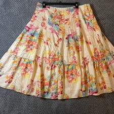 VTG Y2K 00's 100 Silk Floral Tiered Midi Skirt Size 14 Cottage Coquette
