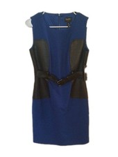 Laundry By Shelli Blue Sleeveless Sheath Dress Lined Belt Faux Leather Size 4
