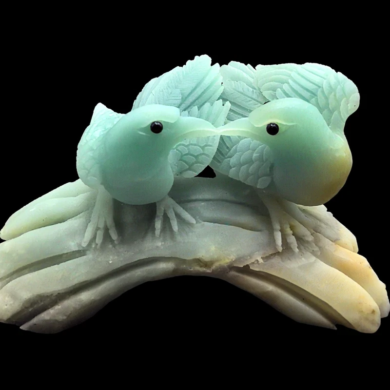 Amazonite spider sculpture front complete view showing natural stone base and fine carving details