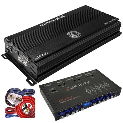 Gravity E7500.1D Warzone 7500W Car Amplifier + GR-EQ15 Equalizer + Wiring Kit