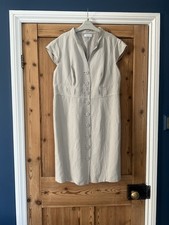 Calvin Klein Dress Size 14 Beige Linen Blend Structured Midi Summer Holiday