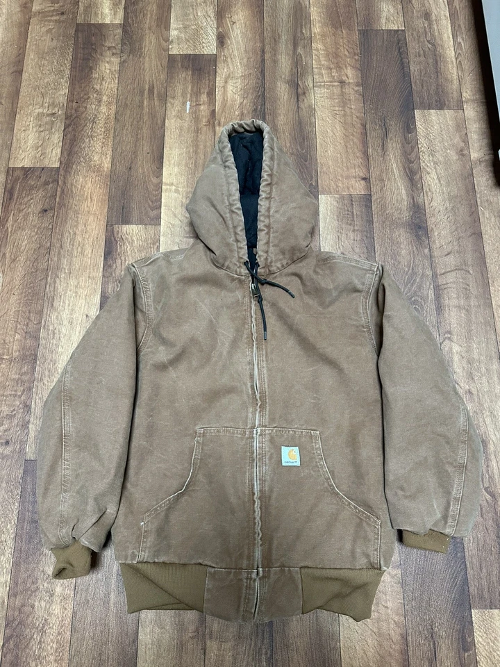 Chaqueta con capucha vintage para mujer Carhartt mediana marrón acolchada forrada manga larga Foto 2 de 4