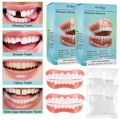 2PCS DIY Resin Dentures Veneers Teeth Upper And Lower False Teeth For Men Women