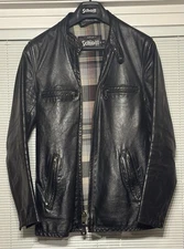 Schott NYC Black Leather Cafe Racer Jacket Men’s Small Made In USA Dean Classic