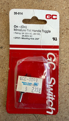 GC Electronics 35-014 DPDT ON-(ON) Mini BAT Handle Toggle NOS