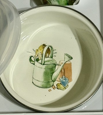 Golden Rabbit Enamelware 3 Piece child set Peter Rabbit Watering Can