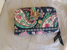 Vera Bradley Turn Lock Wallet-Black Petal Paisley RETIRED Pattern