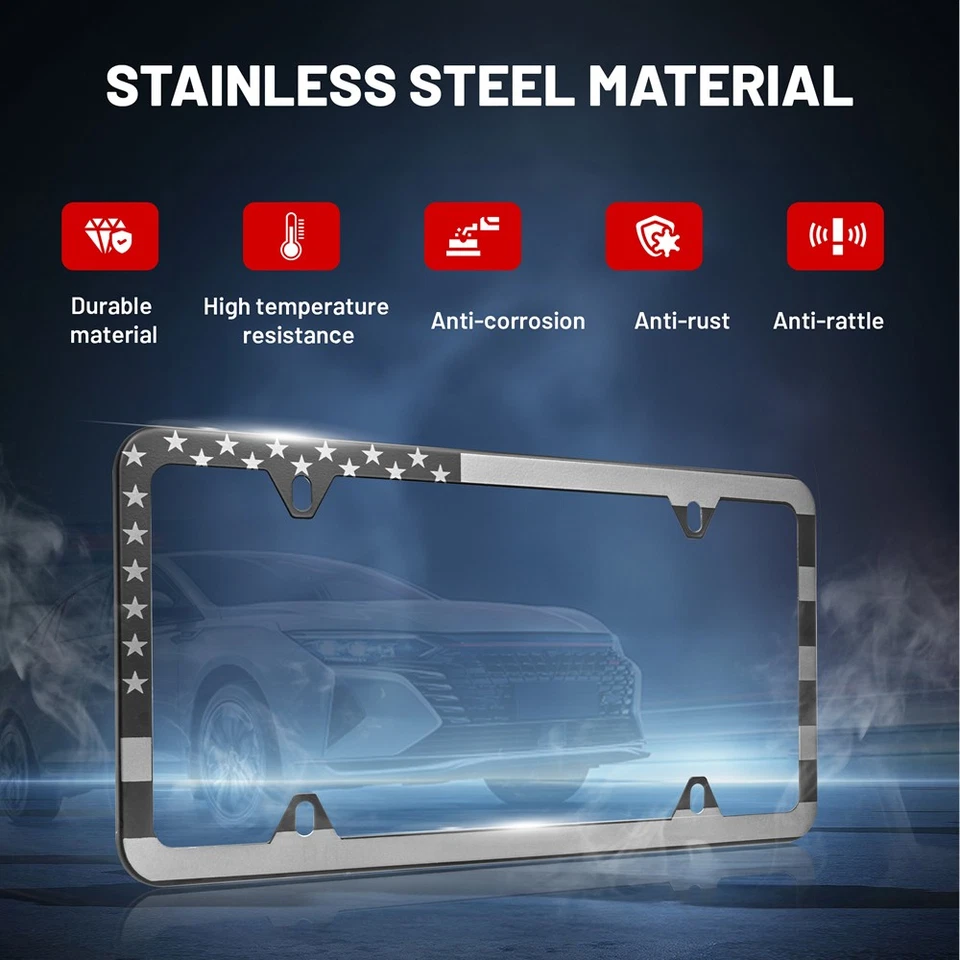 2PC American Flag License Plate Frame For Ram 1500 2500 3500 Stainless Steel Foto 2 de 4