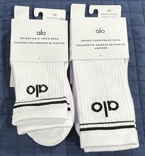 Alo Unisex White Half Crew  Throwback Sock Bundle 2 pair bundle Size Medium NEW