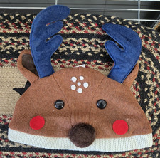 Deer Animal Beanie Hat Cap Youth age 3 Blue Antlers Wonder shop Play Snow