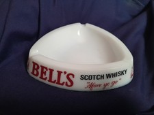 Vintage Bell's Scotch Whisky Ashtray "Afore ye go" Milk Glass Home Bar Man Cave