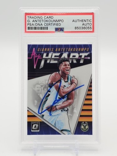 GIANNIS ANTETOKOUNMPO 2018-19 OPTIC ALL HEART AUTO #4 BUCKS PSA AUTH Q7644