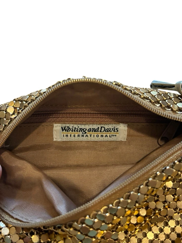 Bolso clutch vintage de malla dorada Whiting and Davis Co era Art Deco Foto 2 de 4