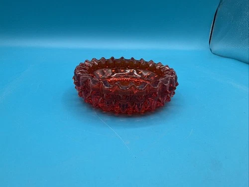 Vintage Fenton Ambering Hobnail Ashtray/trinket Dish Glows Orange 5”