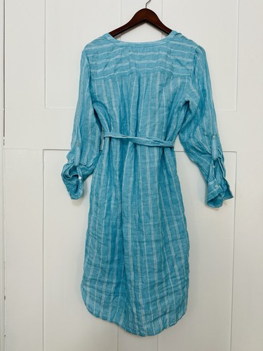 Talbots M Breeze + White 100% Linen Popover Shirtdress Starry Stripe - Picture 3 of 8