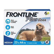 Frontline Plus For Dogs 23-44 Lbs Blue 6 doses Authentic Vet Channel box