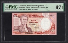 Colombia 100 Pesos Oro 07-08-1991 P426e Uncirculated Graded 67 Top Pop