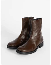 New Our Legacy Brown Chelsea Short Boots Cowhide Leather Zipper Shoes Men Women