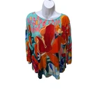 Ali Miles Artsy Long Sleeve Tunic Top Womens PXL Art Artist Colorful Floral 2500