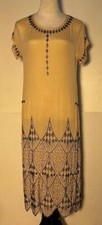Antique 1920s Silk Flapper Dress Pale Peach   Stunning Art Deco Beading   Small