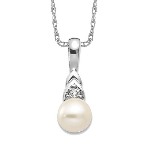 14K Solid White Gold Freshwater Cultured Pearl Diamond Necklace - Picture 2 of 12