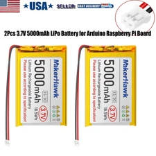 MakerHawk 3.7V 5000mAh LiPo Battery 1S 3C for Raspberry Pi Board (2 Pack)