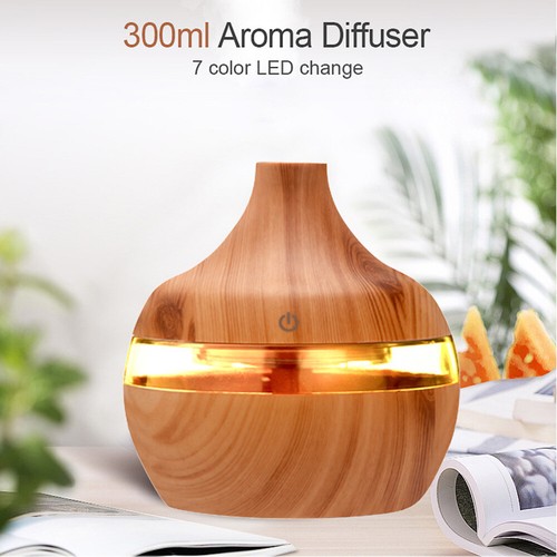 Difusor de aceite aromático, humidificador ultrasónico con grano de madera (marrón de madera brillante - Imagen 5 de 8