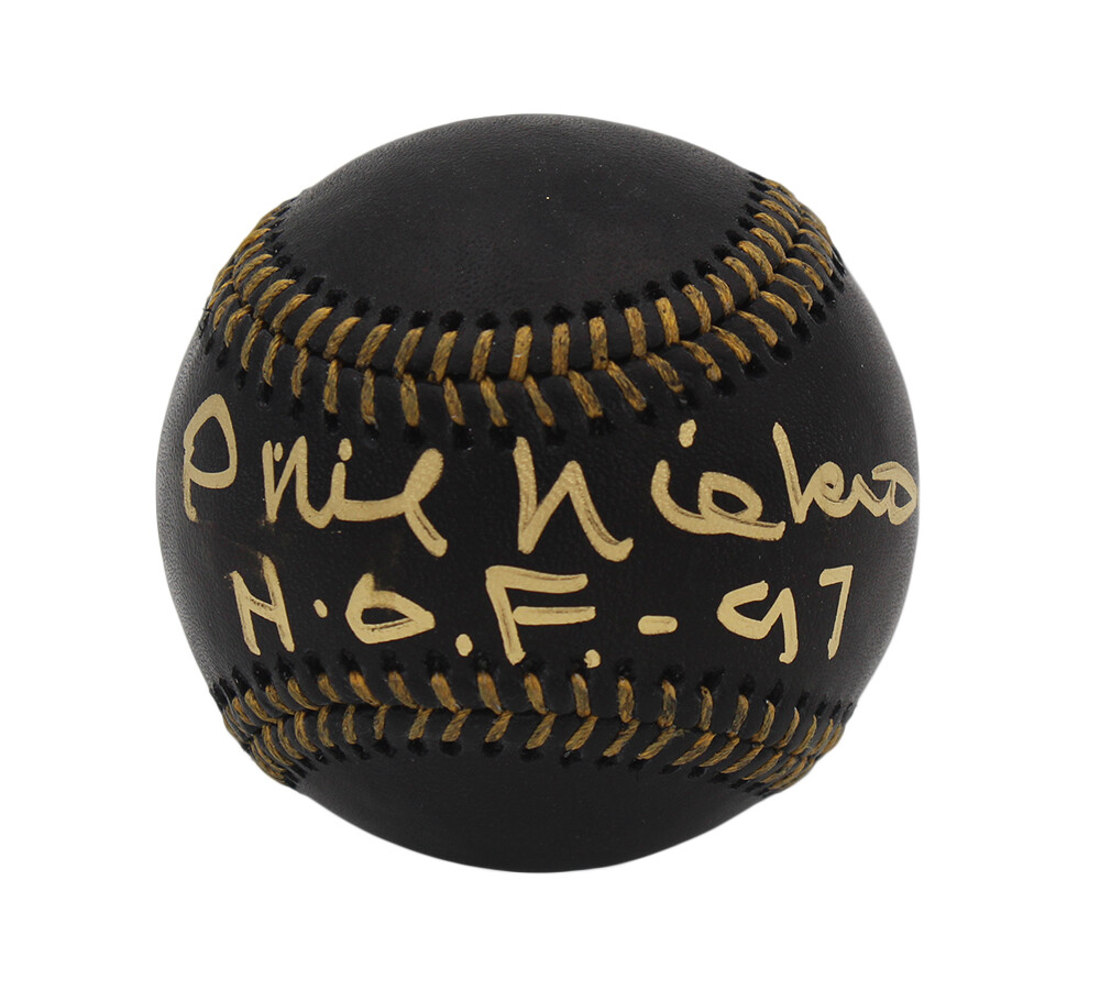 Phil Niekro Autographed Signed Atlanta Braves Atlanta Rawlings Black OML Baseball with "HOF 97" Inscription 